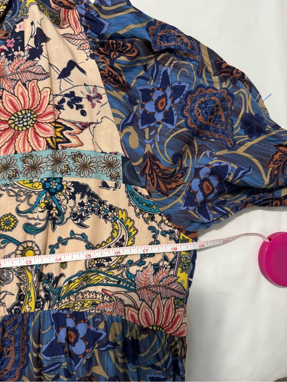 Boho Floral Patchwork Long Sleeve Midi Dress in Navy and Pink - Picture 3 of 3